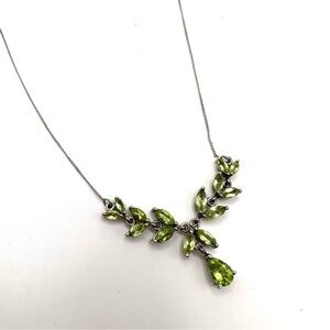 Peridot Marquise and Teardrop Cut Gemstone Sterling Silver Necklace | N080
